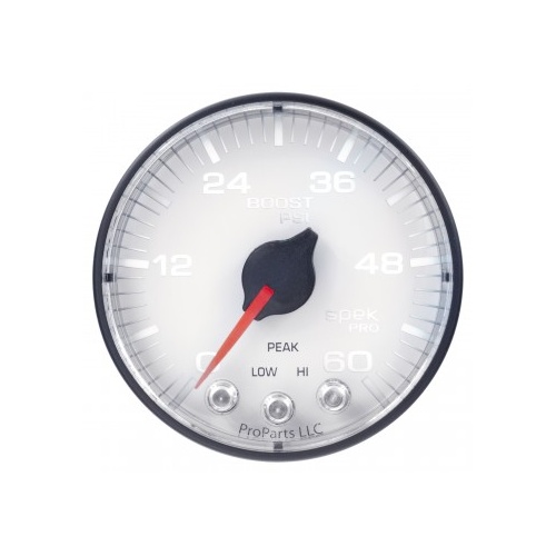 AUTOMETER GAUGE 2-1/16" BOOST,0-60 PSI,STEPPER MOTOR,SPEK-PRO,WHITE DIAL,BLACK BEZEL,FLAT ANTIGLARE LENS # P304128