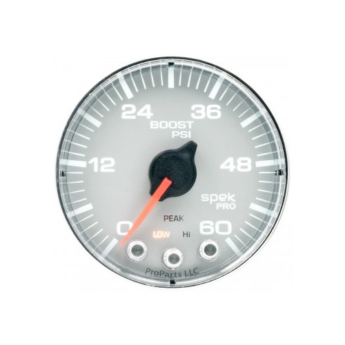AUTOMETER GAUGE 2-1/16" BOOST,0-60 PSI,STEPPER MOTOR,SPEK-PRO,SILVER DIAL,CHROME BEZEL,FLAT ANTIGLARE LENS # P304218
