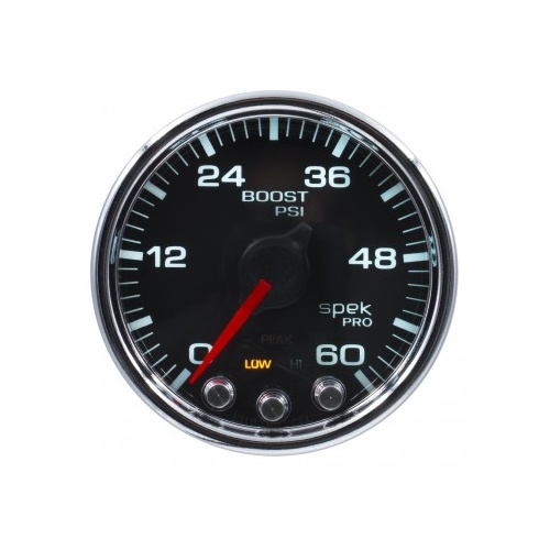 AUTOMETER GAUGE 2-1/16" BOOST,0-60 PSI,STEPPER MOTOR,SPEK-PRO,BLACK DIAL,CHROME BEZEL,CLEAR LENS # P30431