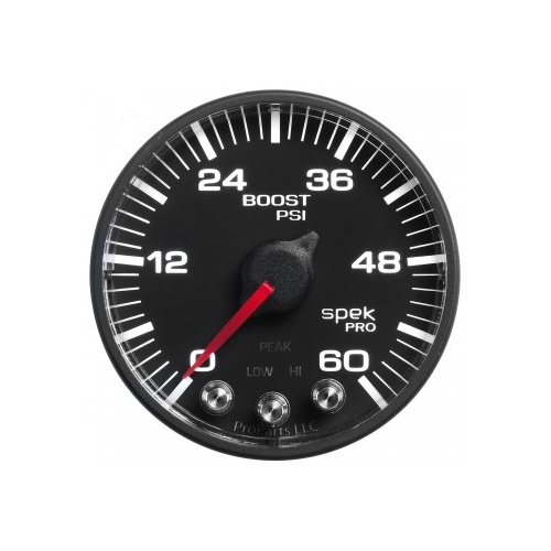 AUTOMETER GAUGE 2-1/16" BOOST,0-60 PSI,STEPPER MOTOR,SPEK-PRO,BLACK DIAL,BLACK BEZEL,FLAT ANTIGLARE LENS # P304328