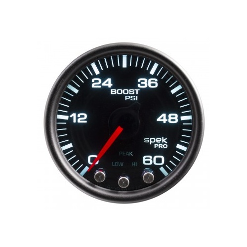 AUTOMETER GAUGE 2-1/16" BOOST,0-60 PSI,STEPPER MOTOR,SPEK-PRO,BLACK DIAL,BLACK BEZEL,SMOKED LENS # P30452