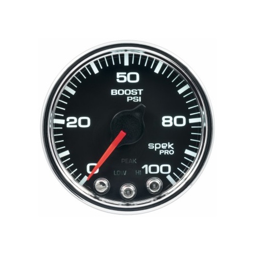 AUTOMETER GAUGE 2-1/16" BOOST,0-100 PSI,STEPPER MOTOR,SPEK-PRO,BLACK DIAL,CHROME BEZEL,CLEAR LENS # P30531