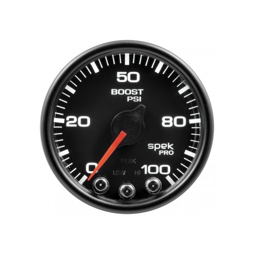 AUTOMETER GAUGE 2-1/16" BOOST,0-100 PSI,STEPPER MOTOR,SPEK-PRO,BLACK DIAL,BLACK BEZEL,CLEAR LENS # P30532