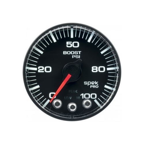 AUTOMETER GAUGE 2-1/16" BOOST,0-100 PSI,STEPPER MOTOR,SPEK-PRO,BLACK DIAL,BLACK BEZEL,FLAT ANTIGLARE LENS # P305328