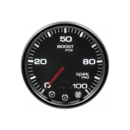 AUTOMETER GAUGE 2-1/16" BOOST,0-100 PSI,STEPPER MOTOR,SPEK-PRO,BLACK DIAL,BLACK BEZEL,SMOKED LENS # P30552