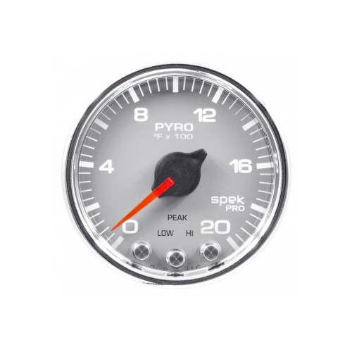 AUTOMETER GAUGE 2-1/16" PYROMETER,0-2000F,STEPPER MOTOR,SPEK-PRO,SILVER DIAL,CHROME BEZEL,CLEAR LENS # P31021