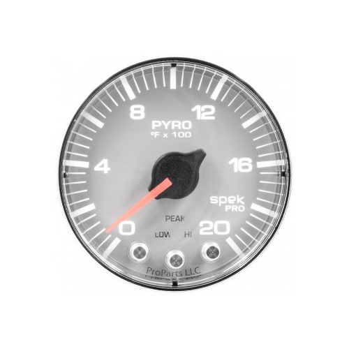 AUTOMETER GAUGE 2-1/16" PYROMETER,0-2000F,STEPPER MOTOR,SPEK-PRO,SILVER DIAL,CHROME BEZEL,FLAT ANTIGLARE LENS # P310218