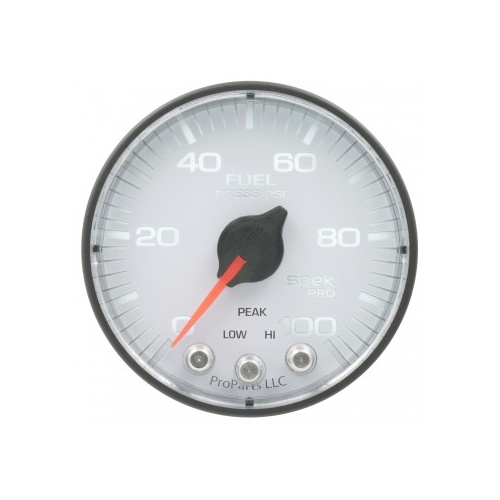 AUTOMETER GAUGE 2-1/16" FUEL PRESSURE,0-100 PSI,STEPPER MOTOR,SPEK-PRO,WHITE DIAL,BLACK BEZEL,FLAT ANTIGLARE LENS # P314128