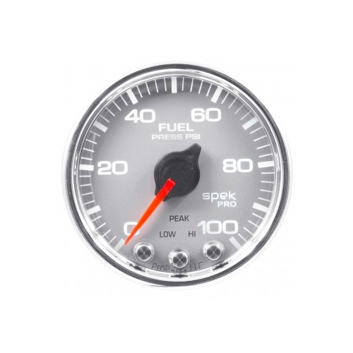 AUTOMETER GAUGE 2-1/16" FUEL PRESSURE,0-100 PSI,STEPPER MOTOR,SPEK-PRO,SILVER DIAL,CHROME BEZEL,CLEAR LENS # P31421