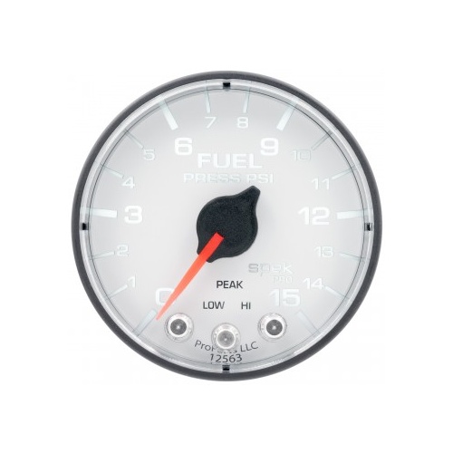 AUTOMETER GAUGE 2-1/16" FUEL PRESSURE,0-15 PSI,STEPPER MOTOR,SPEK-PRO,WHITE DIAL,BLACK BEZEL,FLAT ANTIGLARE LENS # P315128