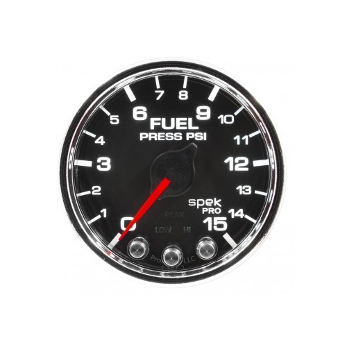 AUTOMETER GAUGE 2-1/16" FUEL PRESSURE,0-15 PSI,STEPPER MOTOR,SPEK-PRO,BLACK DIAL,CHROME BEZEL,CLEAR LENS # P31531