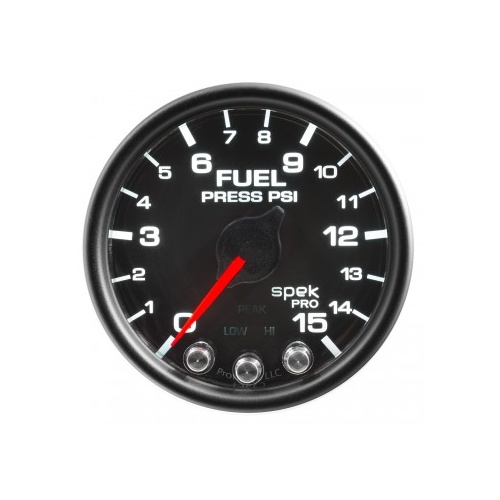 AUTOMETER GAUGE 2-1/16" FUEL PRESSURE,0-15 PSI,STEPPER MOTOR,SPEK-PRO,BLACK DIAL,BLACK BEZEL,CLEAR LENS # P31532