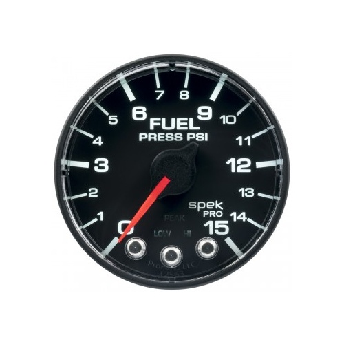 AUTOMETER GAUGE 2-1/16" FUEL PRESSURE,0-15 PSI,STEPPER MOTOR,SPEK-PRO,BLACK DIAL,BLACK BEZEL,FLAT ANTIGLARE LENS # P315328