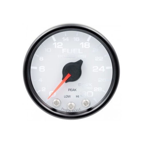 AUTOMETER GAUGE 2-1/16" FUEL PRESSURE,0-30 PSI,STEPPER MOTOR,SPEK-PRO,WHITE DIAL,BLACK BEZEL,CLEAR LENS # P31612