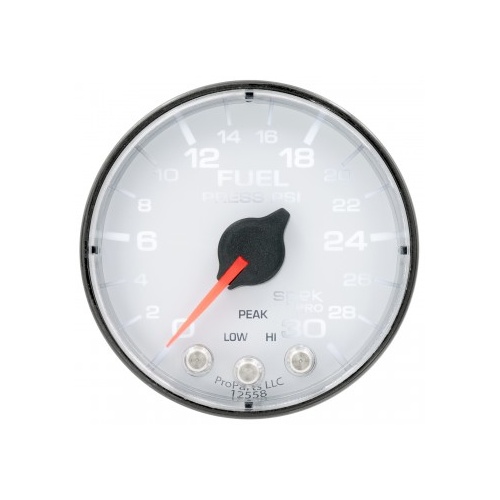 AUTOMETER GAUGE 2-1/16" FUEL PRESSURE,0-30 PSI,STEPPER MOTOR,SPEK-PRO,WHITE DIAL,BLACK BEZEL,FLAT ANTIGLARE LENS # P316128