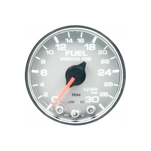 AUTOMETER GAUGE 2-1/16" FUEL PRESSURE,0-30 PSI,STEPPER MOTOR,SPEK-PRO,SILVER DIAL,CHROME BEZEL,CLEAR LENS # P31621