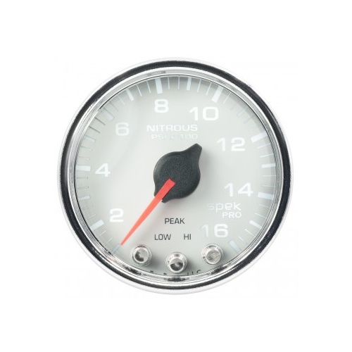AUTOMETER GAUGE 2-1/16" NITROUS PRESSURE,0-1600 PSI,STEPPER MOTOR,SPEK-PRO,WHITE DIAL,CHROME BEZEL,CLEAR LENS # P32011