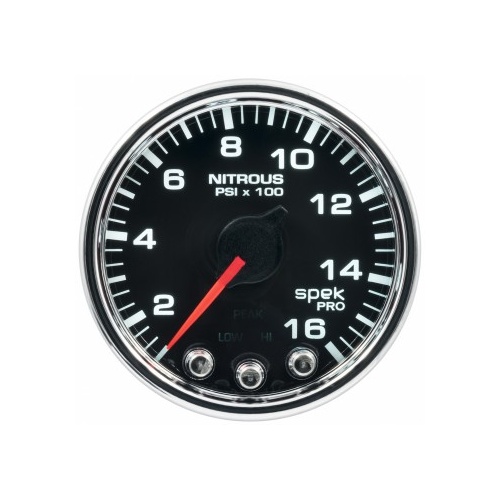 AUTOMETER GAUGE 2-1/16" NITROUS PRESSURE,0-1600 PSI,STEPPER MOTOR,SPEK-PRO,BLACK DIAL,CHROME BEZEL,CLEAR LENS # P32031