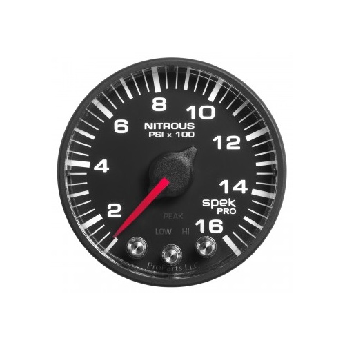 AUTOMETER GAUGE 2-1/16" NITROUS PRESSURE,0-1600 PSI,STEPPER MOTOR,SPEK-PRO,BLACK DIAL,BLACK BEZEL,FLAT ANTIGLARE LENS # P320328