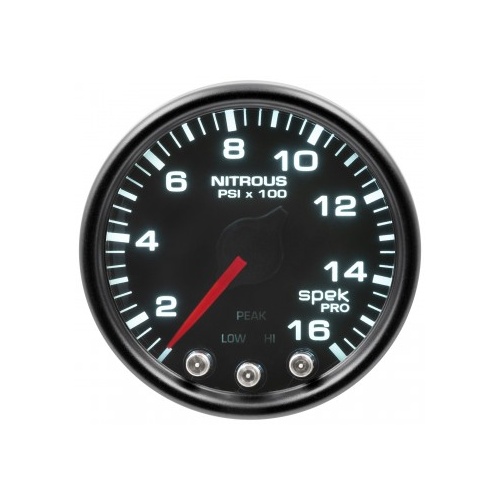 AUTOMETER GAUGE 2-1/16" NITROUS PRESSURE,0-1600 PSI,STEPPER MOTOR,SPEK-PRO,BLACK DIAL,BLACK BEZEL,SMOKED LENS # P32052