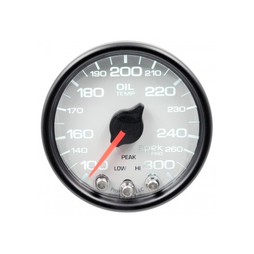 AUTOMETER GAUGE 2-1/16" OIL TEMPERATURE,100-300F,STEPPER MOTOR,SPEK-PRO,WHITE DIAL,BLACK BEZEL,CLEAR LENS # P32212