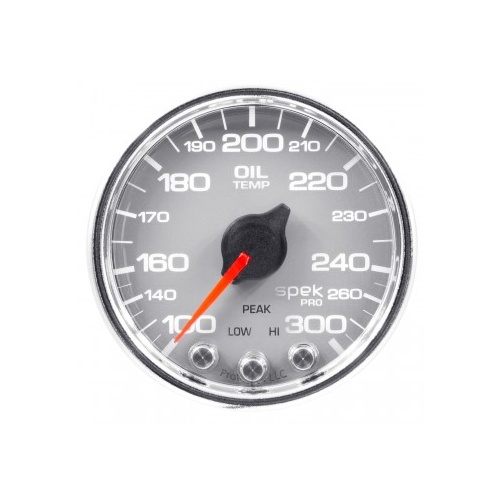 AUTOMETER GAUGE 2-1/16" OIL TEMPERATURE,100-300F,STEPPER MOTOR,SPEK-PRO,SILVER DIAL,CHROME BEZEL,CLEAR LENS # P32221