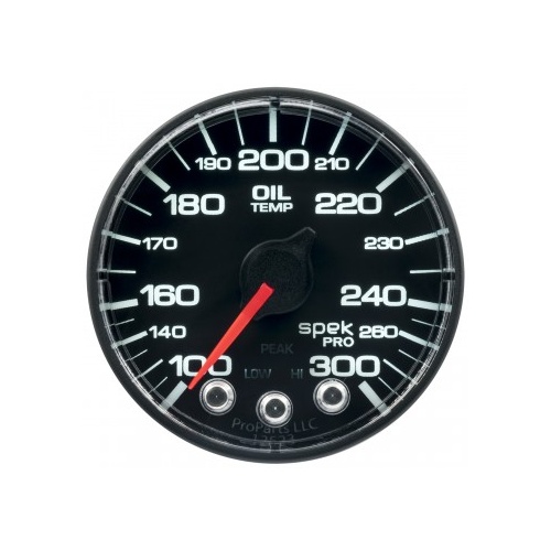 AUTOMETER GAUGE 2-1/16" OIL TEMPERATURE,100-300F,STEPPER MOTOR,SPEK-PRO,BLACK DIAL,BLACK BEZEL,FLAT ANTIGLARE LENS # P322328