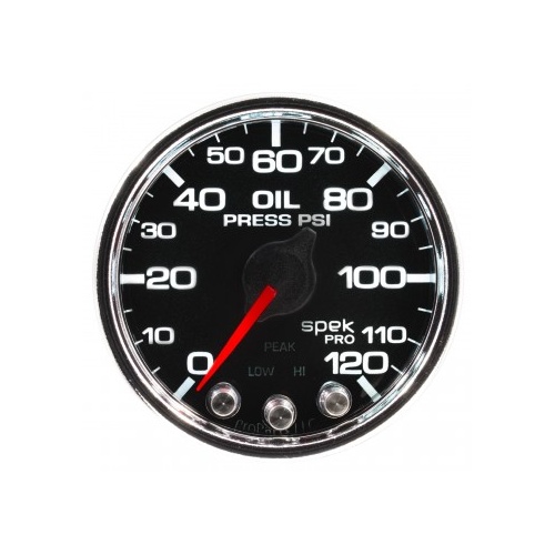 AUTOMETER GAUGE 2-1/16" OIL PRESSURE,0-120 PSI,STEPPER MOTOR,SPEK-PRO,BLACK DIAL,CHROME BEZEL,CLEAR LENS # P32531
