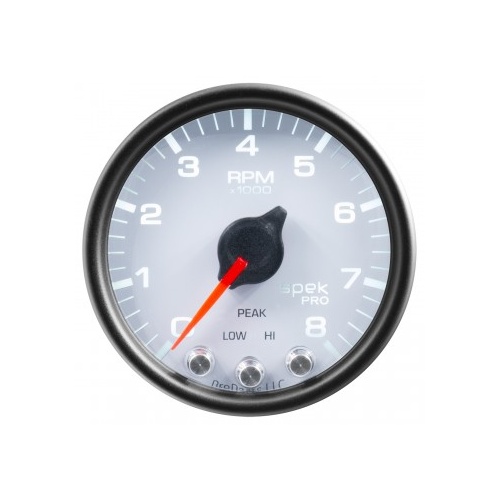 AUTOMETER GAUGE 2-1/16" IN-DASH TACHOMETER,0-8,000 RPM,SPEK-PRO,WHITE DIAL,BLACK BEZEL,CLEAR LENS # P33412