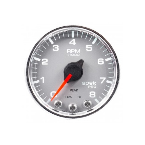 AUTOMETER GAUGE 2-1/16" IN-DASH TACHOMETER,0-8,000 RPM,SPEK-PRO,SILVER DIAL,CHROME BEZEL,CLEAR LENS # P33421