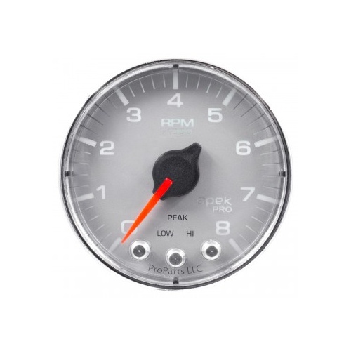 AUTOMETER GAUGE 2-1/16" IN-DASH TACHOMETER,0-8,000 RPM,SPEK-PRO,SILVER DIAL,CHROME BEZEL,FLAT ANTIGLARE LENS # P334218