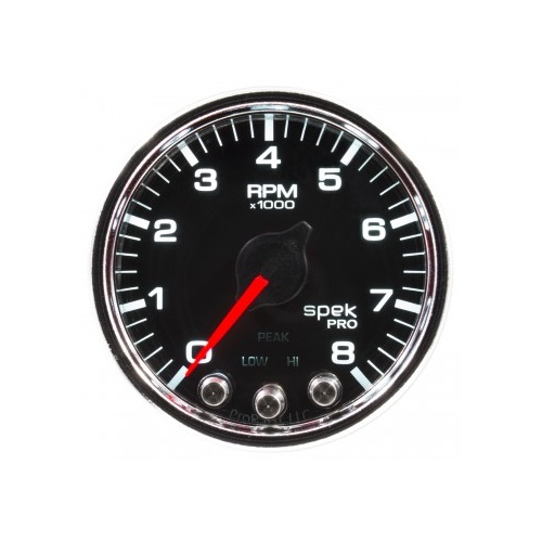 AUTOMETER GAUGE 2-1/16" IN-DASH TACHOMETER,0-8,000 RPM,SPEK-PRO,BLACK DIAL,CHROME BEZEL,CLEAR LENS # P33431