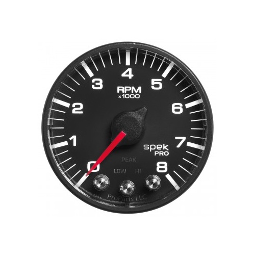 AUTOMETER GAUGE 2-1/16" IN-DASH TACHOMETER,0-8,000 RPM,SPEK-PRO,BLACK DIAL,BLACK BEZEL,FLAT ANTIGLARE LENS # P334328