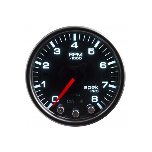 AUTOMETER GAUGE 2-1/16" IN-DASH TACHOMETER,0-8,000 RPM,SPEK-PRO,BLACK DIAL,BLACK BEZEL,SMOKED LENS # P33452