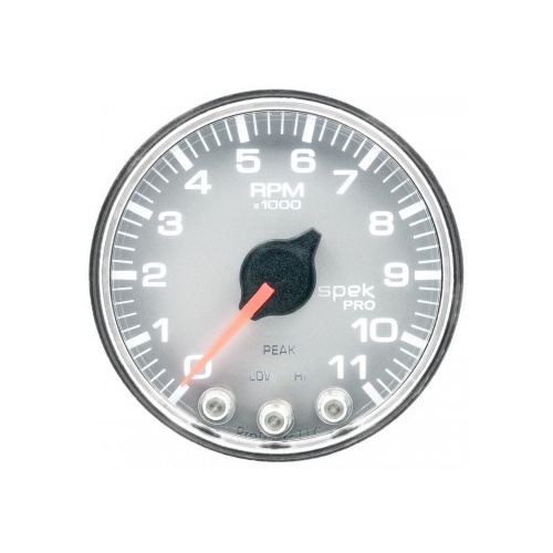 AUTOMETER GAUGE 2-1/16" IN-DASH TACHOMETER,0-11,000 RPM,SPEK-PRO,SILVER DIAL,CHROME BEZEL,CLEAR LENS # P33621