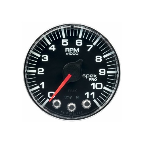 AUTOMETER GAUGE 2-1/16" IN-DASH TACHOMETER,0-11,000 RPM,SPEK-PRO,BLACK DIAL,CHROME BEZEL,FLAT ANTIGLARE LENS # P336318