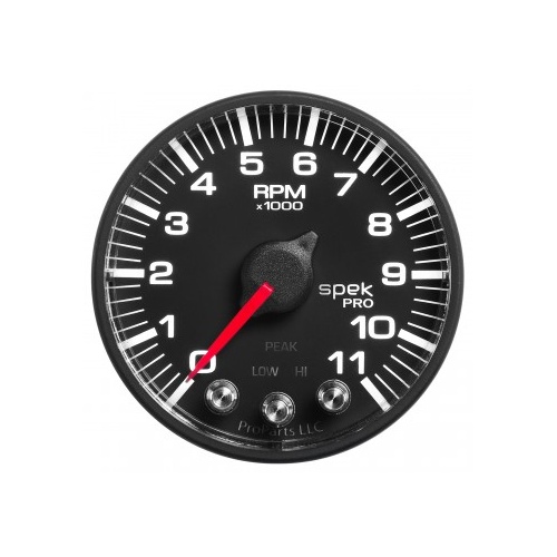 AUTOMETER GAUGE 2-1/16" IN-DASH TACHOMETER,0-11,000 RPM,SPEK-PRO,BLACK DIAL,BLACK BEZEL,FLAT ANTIGLARE LENS # P336328