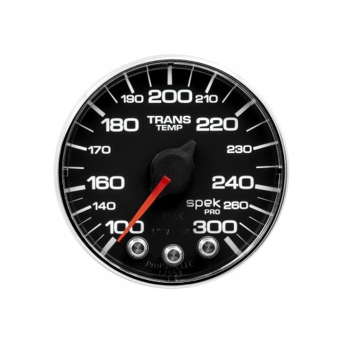 AUTOMETER GAUGE 2-1/16" TRANSMISSION TEMPERATURE,100-300F,STEPPER MOTOR,SPEK-PRO,BLACK DIAL,CHROME BEZEL,FLAT ANTIGLARE LENS # P342318