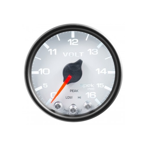 AUTOMETER GAUGE 2-1/16" VOLTMETER,0-16V,DIGITAL STEPPER MOTOR,SPEK-PRO,WHITE DIAL,BLACK BEZEL,CLEAR LENS # P34412