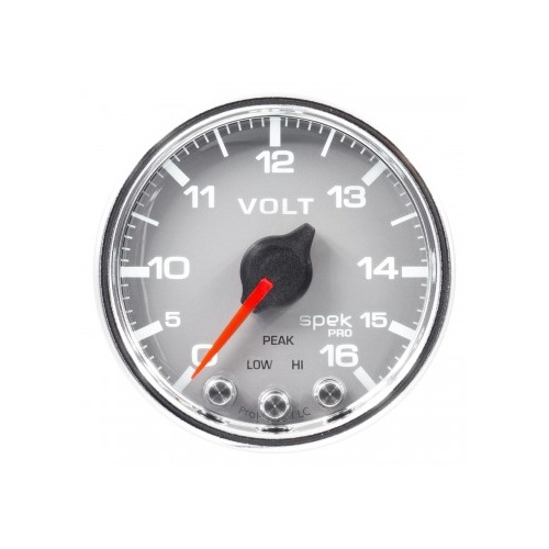 AUTOMETER GAUGE 2-1/16" VOLTMETER,0-16V,DIGITAL STEPPER MOTOR,SPEK-PRO,SILVER DIAL,CHROME BEZEL,CLEAR LENS # P34421