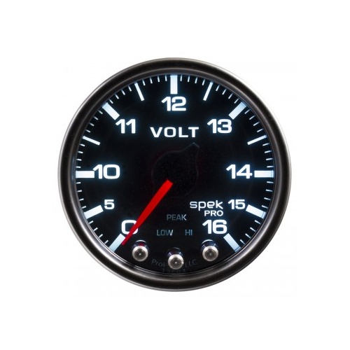 AUTOMETER GAUGE 2-1/16" VOLTMETER,0-16V,DIGITAL STEPPER MOTOR,SPEK-PRO,BLACK DIAL,BLACK BEZEL,SMOKED LENS # P34452