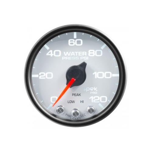 AUTOMETER GAUGE 2-1/16" WATER PRESSURE,0-120 PSI,STEPPER MOTOR,SPEK-PRO,WHITE DIAL,BLACK BEZEL,CLEAR LENS # P34512