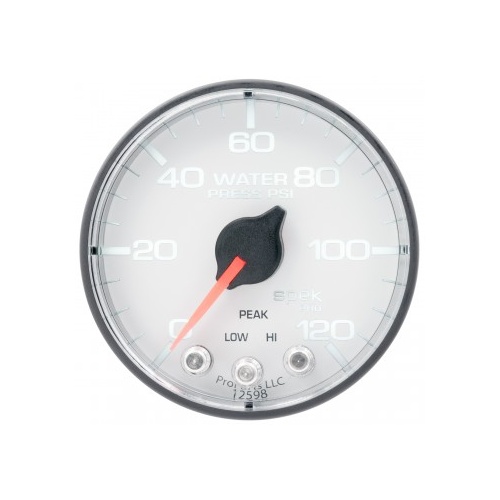 AUTOMETER GAUGE 2-1/16" WATER PRESSURE,0-120 PSI,STEPPER MOTOR,SPEK-PRO,WHITE DIAL,BLACK BEZEL,FLAT ANTIGLARE LENS # P345128