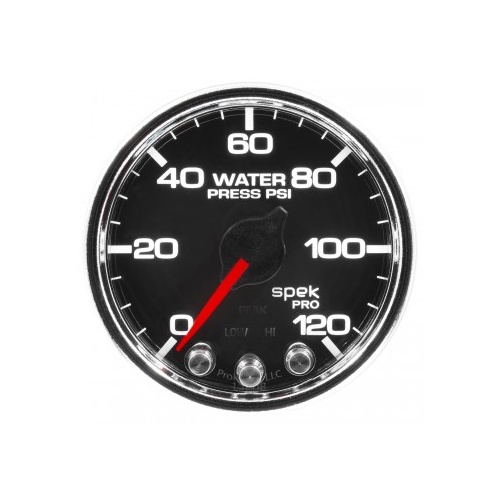 AUTOMETER GAUGE 2-1/16" WATER PRESSURE,0-120 PSI,STEPPER MOTOR,SPEK-PRO,BLACK DIAL,CHROME BEZEL,CLEAR LENS # P34531