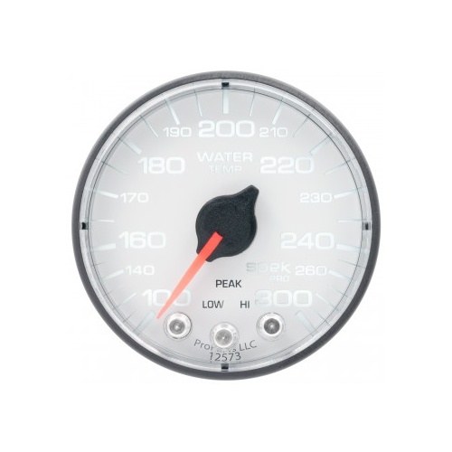 AUTOMETER GAUGE 2-1/16" WATER TEMPERATURE,100-300F,STEPPER MOTOR,SPEK-PRO,WHITE DIAL,BLACK BEZEL,FLAT ANTIGLARE LENS # P346128