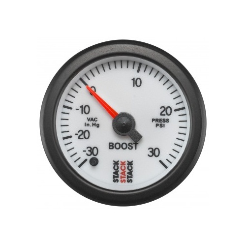 AUTOMETER GAUGE 52MM,BOOST PRESS,PRO STEPPER MOTOR,-30INHG TO +30PSI,STACK WHT # ST3362