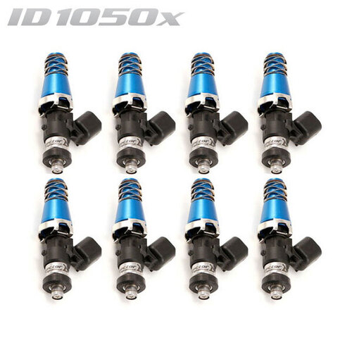 ID1050-XDS Injectors Set of 8, 60mm Length, 11mm Blue Adaptor Top, Denso Lower Cushion - Toyota Soarer/Lexus SC400 (1UZ-FE)