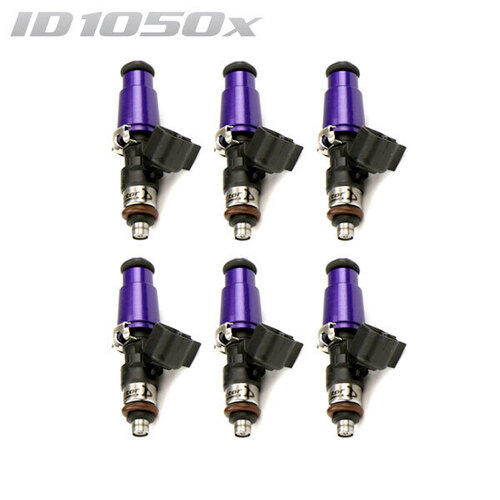 ID1050-XDS Injectors Set of 6, 60mm Length, 14mm Purple Adaptor Top, 14mm Lower O-Ring/11mm Machine O-Ring Retainer - Nissan GT-R R35 (V1 T1 Rails)