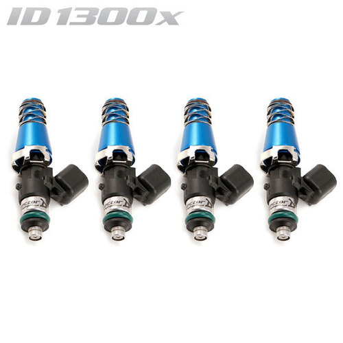 ID1300-XDS Injectors Set of 4, 60mm Length, 11mm Blue Adaptor Top, 14mm Lower O-Ring - Nissan SR20/Toyota 3S-GTE/Honda B-Series/D-Series
