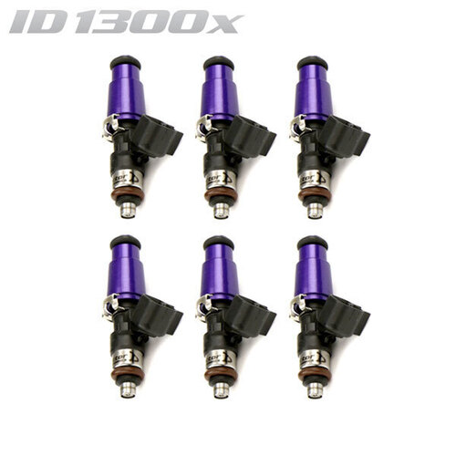ID1300-XDS Injectors Set of 6, 60mm Length, 14mm Purple Adaptor Top, 14mm Lower O-Ring/11mm Machine O-Ring Retainer - Nissan GT-R R35 (V1 T1 Rails)